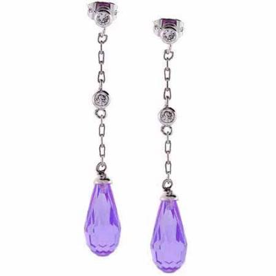 Sterling Silver Lavender CZ Teardrop  Earrings