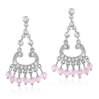Sterling Silver Soft Pink CZ Beads Chandelier Earrings
