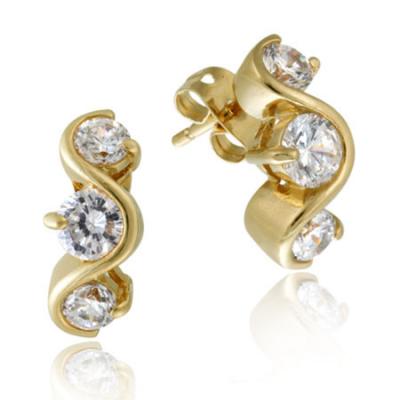 18k Gold over Silver Three Stone CZ Curved Earrings