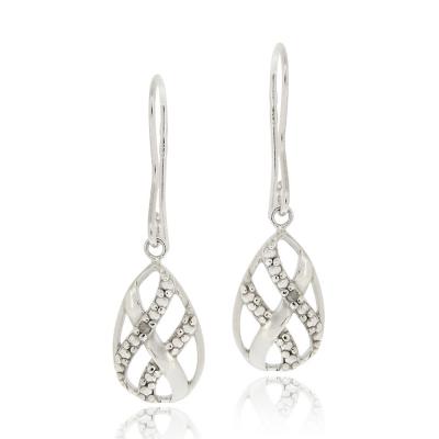 Sterling Silver Diamond Accent Woven Teardrop Dangle Earrings
