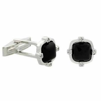 Sterling Silver Onyx & CZ Square Mens Cufflinks