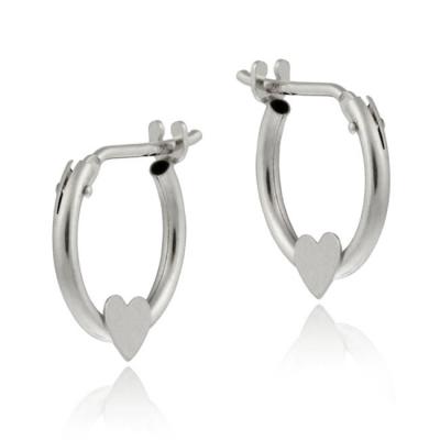 10K White Gold Mini Hoop Heart Earrings