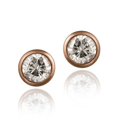 18K Rose Gold over Sterling Silver CZ Bezel Set Martini Set Stud Earrings, 6mm