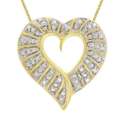 18K Gold over Sterling Silver Diamond Heart Pendant