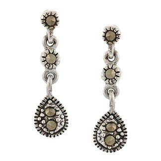 Sterling Silver Marcasite Teardrop Dangle Earrings