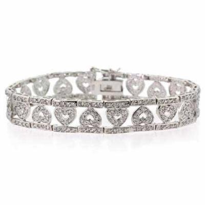 Sterling Silver CZ Heart Bar Tennis Bracelet