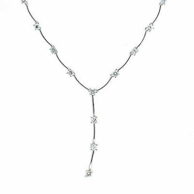 Simulated Diamond CZ Drop Silver Necklace with Bar Chain