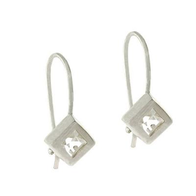 Sterling Silver CZ Diamond Shaped Cube Drop Earrings