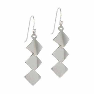 Sterling Silver Diamond Shaped Disc Dangle Earrings