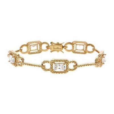 18K Gold over Sterling Silver CZ Link & Bar Bracelet
