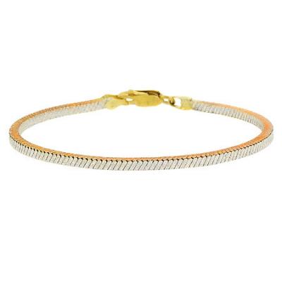 Sterling Silver Tricolor Diamond-Cut Box Bracelet
