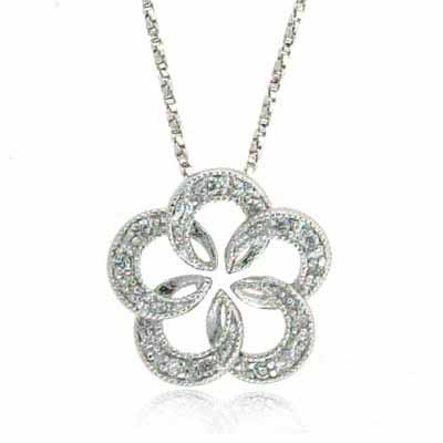 Sterling Silver CZ Open Flower Pendant Necklace 18'