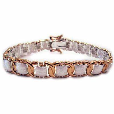 18K Gold over Sterling Silver Two Tone Weave Link  Bracelet