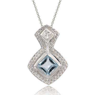 Sterling Silver Deisgner Genuine Blue Topaz Diamond shaped Pendant