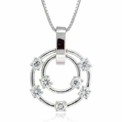 Sterling Silver CZ Floating Double Circle Designer Inspired Pendant