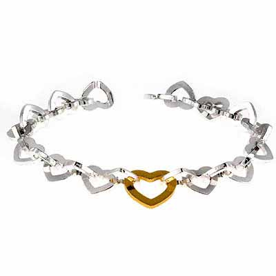 Sterling Silver Two-Tone Open Heart Linked Bracelet
