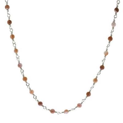 Sterling Silver .925 Genuine Pink Shell Stone Bead Link Necklace