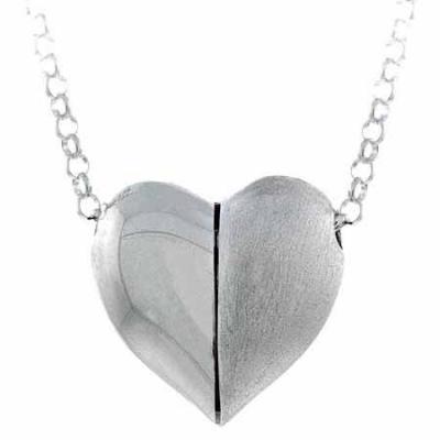 Sterling Silver Rolo Link Chain Puffed Heart Necklace 16'