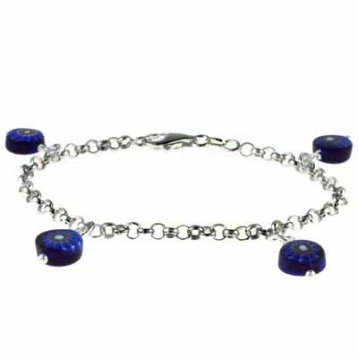 Sterling Silver Millefiori Murano Circle Link Bracelet