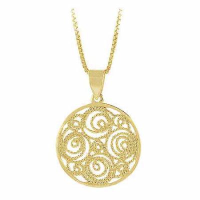 18K Gold over Sterling Silver Filigree Circle Pendant