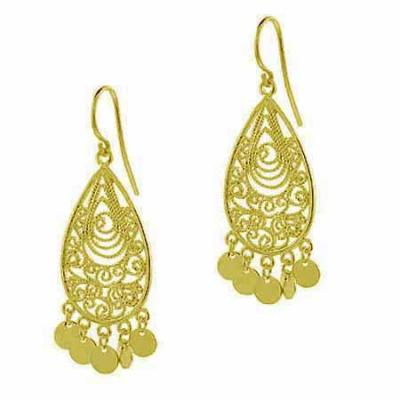 18K Gold over Sterling Silver Filigree Disc Chandelier Earrings