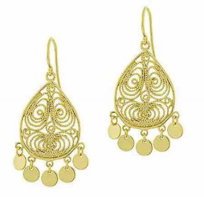 18K Gold over Sterling Silver Filigree Disc Chandelier Earrings