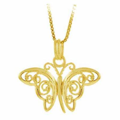 18K Gold over Sterling Silver Filigree Butterfly Pendant