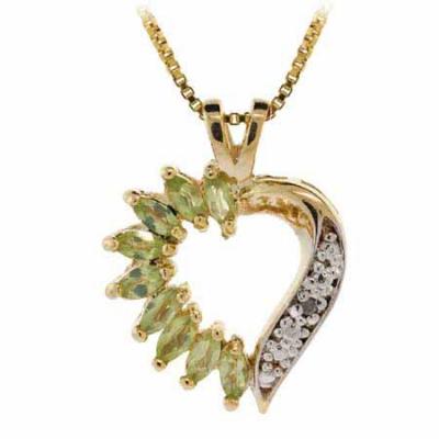 18K Gold over Sterling Silver 9/10ct Peridot & Diamond Accent Open Heart Pendant