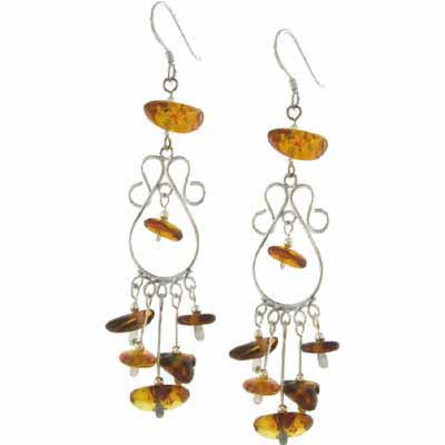 Sterling Silver Amber Dangle Chandelier Earrings