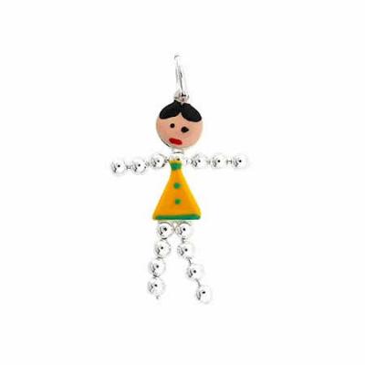 Flexible Sterling Silver Yellow and Green Enamel Beaded Little Girl Charm