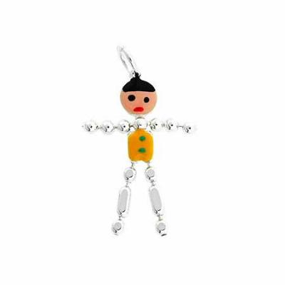 Flexible Sterling Silver Yellow and Green Enamel Beaded Little Boy Charm