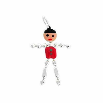 Flexible Sterling Silver Pink and Green Enamel Beaded Little Boy Charm