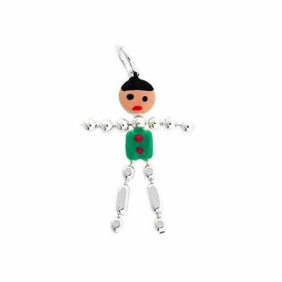 Flexible Sterling Silver Green and Pink Enamel Beaded Little Boy Charm