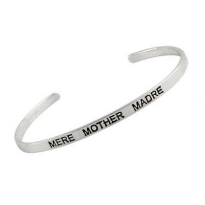 Sterling Silver Mere, Mother, Madre Inspirational Cuff Bangle