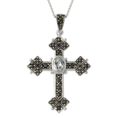 Sterling Silver Marcasite & CZ Cross Pendant
