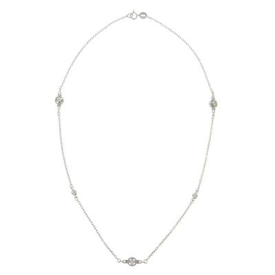 Sterling Silver CZ Round Station Necklace, 18-inch