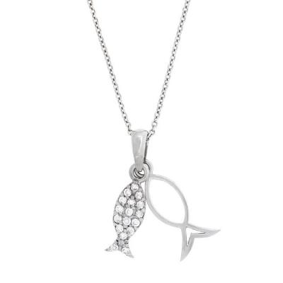 Sterling Silver CZ Religious Fish Pendant Sterling Silver CZ Religious Fish Pendant