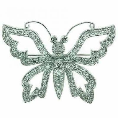 Sterling Silver Simulated Diamond cz pave Filigree Buterfly Pin
