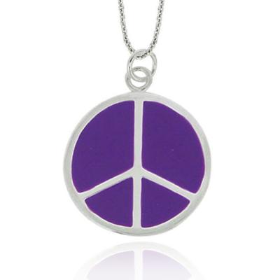 Sterling Silver Purple Enamel Peace Sign Pendant