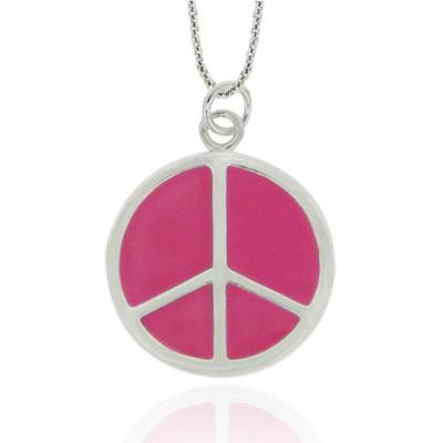 Sterling Silver Pink Enamel Peace Sign Pendant