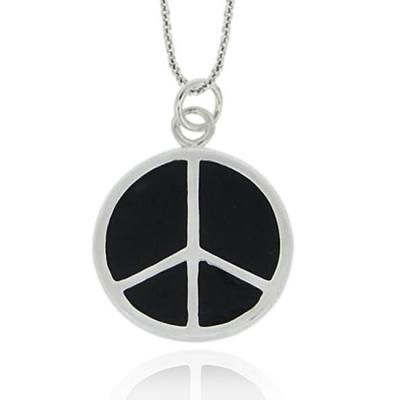 Sterling Silver Black Enamel Peace Sign Pendant