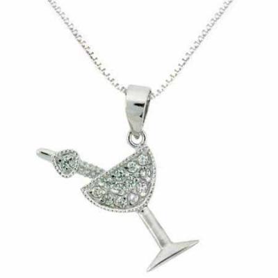 Sterling Silver Simulated Diamond cz Martini Glass Pendant