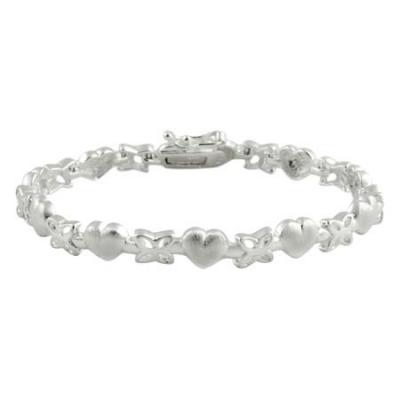 Sterling Silver Satin Heart & Flower Bracelet