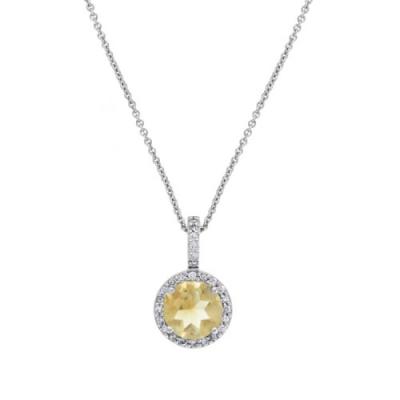 Sterling Silver 1.85ct. TGW Citrine & CZ Round Pendant