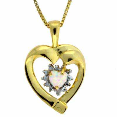 18K Gold over Sterling Silver Opal & Diamond Accent Open Heart Pendant