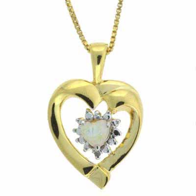 18K Gold over Sterling Silver Simulated Pearl & Diamond Accent Heart Necklace