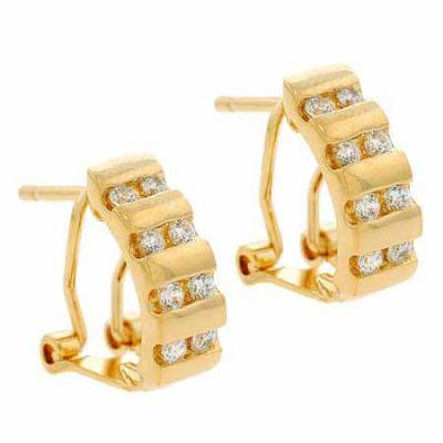 18K Gold over Sterling Silver CZ Half Hoop Earrings