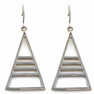 Sterling Silver Stripe Triangle Pyramid Earrings