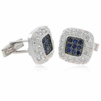 Sterling Silver Blue & Clear CZ Square Cufflinks