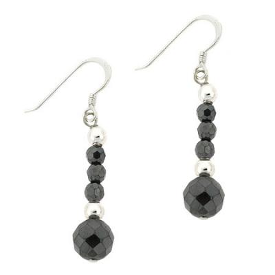Sterling Silver Faceted Hematite Bead Dangle Earrings